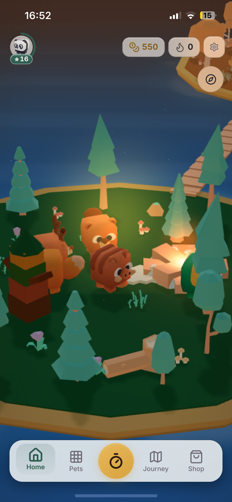 A beaver and a boar beside a campfire in a dark pine forest.
